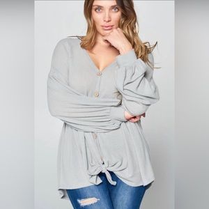 PS-T47-Plus Size Button Front Detail Top